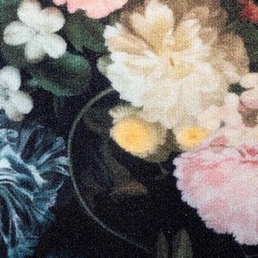 vidaXL Χαλί Κουζίνας Floral Μαύρο 150 x 45 εκ Βελούδο