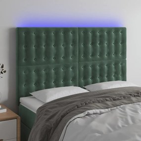 vidaXL Κεφαλάρι Κρεβατιού LED Σκούρο Πράσινο 144x5x118/128 εκ.
