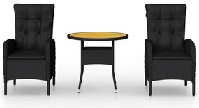 vidaXL Σετ Επίπλων Bistro Κήπου 3 τεμ. Μαύρο από Συνθετικό Ρατάν