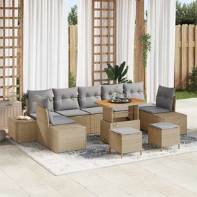 vidaXL Σετ Καναπέ Κήπου με μαξιλάρι 10 pcs Μπεζ Πολυ ράταν