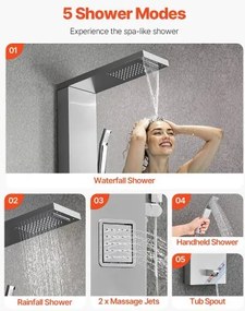 VEVOR Shower Panel Tower System Stainless Steel Column Rainfall Head Massage Jet