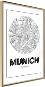 Αφίσα - City Map: Munich (Round) - 20x30 - Χρυσό - Χωρίς πασπαρτού