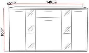 Βιτρίνα Tucson 114, Με πόρτες, Με συρτάρια, Ο αριθμός των θυρών: 3, Αριθμός συρταριών: 1, 80x140x40cm, 42 kg | Epipla1.gr