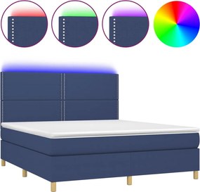 vidaXL Κρεβάτι Boxspring με Στρώμα &amp; LED Μπλε 180x200 εκ. Υφασμάτινο