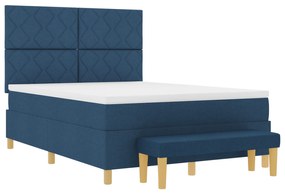 vidaXL Κρεβάτι Box Spring με Στρώμα & Πάγκο Μπλε 160x200 εκ. Ύφασμα
