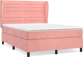 vidaXL Κρεβάτι Boxspring με Στρώμα Ροζ 140x190 εκ. Βελούδινο