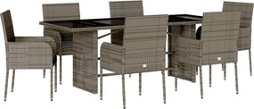 vidaXL Σετ Τραπεζαρίας Κήπου 7 τεμ. Γκρι Συνθ. Ρατάν με Μαξιλάρια