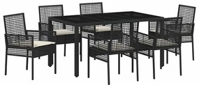 vidaXL Σέτ φαγητού για κήπο 7 pcs Μαύρο Πολυ ράταν