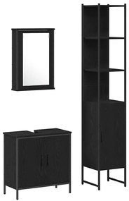 vidaXL Σετ Επίπλων Μπάνιου με ράφι 3 pcs Μαύρο 33 x 33 x 185.5 εκ