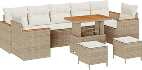 vidaXL Σετ Καναπέ Κήπου με μαξιλάρι 10 pcs Μπεζ Πολυ ράταν