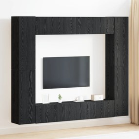 vidaXL Σετ Καθρέφτη TV 8 κομματιών τοίχου Μαύρης Βελανιδιάς από Επεξεργασμένο Ξύλο