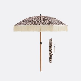 Ομπρέλα παραλίας με λεοπάρ σχέδιο και κρόσσια, SAVANA