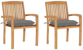 vidaXL Καρέκλες Κήπου 2 τεμ. από Μασίφ Ξύλο Teak με Γκρι Μαξιλάρια