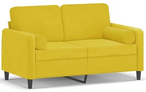 vidaXL Καναπές Διθέσιος Κίτρινο 120 εκ. Βελούδινος με Διακ. Μαξιλάρια