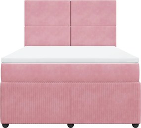 vidaXL Κρεβάτι Boxspring με Στρώμα Ροζ 140x200 εκ. Βελούδινο