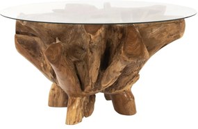 Τραπεζάκι σαλονιού ΡΙΖΑ Στρόγγυλο Ξύλο TEAK και Tempered Γυαλί TOP Φ100x46Υεκ. 100x100x46 εκ.