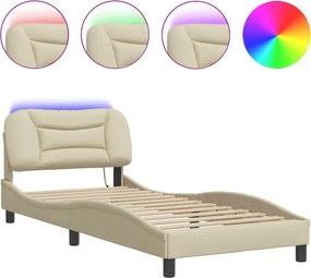 vidaXL Πλαίσιο κρεβατιού με LED χωρίς στρώμα Hvar Κρεμ 90x200 εκ. Υφασμάτινο