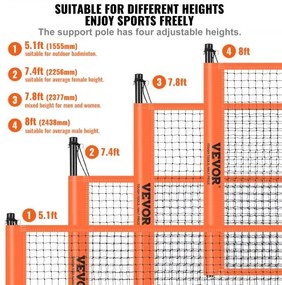 VEVOR Volleyball and Badminton Set, Outdoor Portable Badminton Net, Adjustable Height Steel Poles, Professional Combo Set with PVC Volleyball, Pump, Carrying Bag, Easy Setup for Backyard Beach Lawn