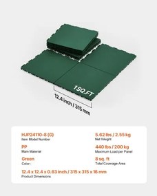 Gym Flooring Set 8 PCS Interlocking PP Puzzle Rubber Tiles Green