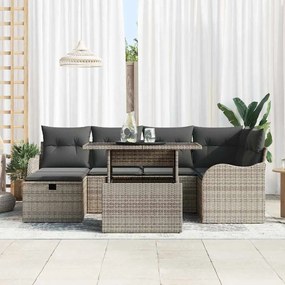 vidaXL Σετ Καναπέ Κήπου με μαξιλάρι 7 pcs Γκρι Πολυ ράταν