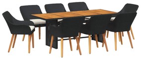 Σέτ φαγητού για κήπο με μαξιλάρι 9 pcs Μαύρο συνθετικό ρατάν