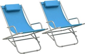 vidaXL Σεζλόνγκ Πτυσσόμενες 2 τεμ. Μπλε Ατσάλινες