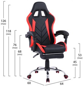 ΠΟΛΥΘΡΟΝΑ GAMING RUTT ΜΕ ΑΝΑΚΛΙΝΟΜΕΝΗ ΠΛΑΤΗ ΚΑΙ ΥΠΟΠΟΔΙΟ HM1156.01 ΣΕ ΧΡΩΜΑ ΜΑΥΡΟ-ΚΟΚΚΙΝΟ