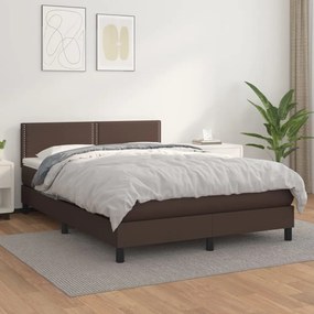 vidaXL Κρεβάτι Boxspring με Στρώμα Καφέ 140x200εκ. από Συνθετικό Δέρμα