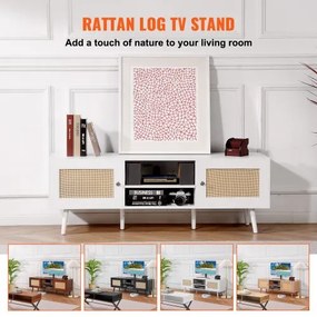VEVOR Rattan TV Stand for 65&quot; TV Boho TV Stand with Build-in Socket White