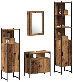 vidaXL Σετ Επίπλων Μπάνιου 4 pcs Παλαιό ξύλο 33 x 33 x 185.5 εκ