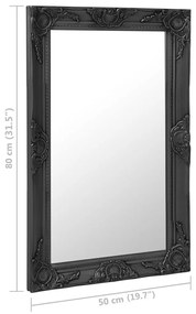 Καθρέφτης Τοίχου με Μπαρόκ Στιλ Μαύρος 50 x 80 εκ. - Μαύρο