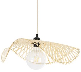 GloboStar® MELEMELE 01840 Boho Κρεμαστό Φωτιστικό Οροφής Μονόφωτο 1 x E27 AC220-240V IP20 - Φ50 x Υ7cm - Μπεζ Ξύλινο Μπαμπού Πλέγμα - 5 Χρόνια Εγγύηση