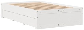 Κρεβάτι Βιβλιοθήκη Χωρίς Στρώμα Λευκό 135x190 εκ Μασίφ Πεύκο 3308976