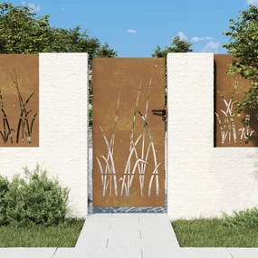 Πύλη Κήπου με Σχέδιο Γρασίδι 85 x 175 εκ. από Ατσάλι Corten - Καφέ