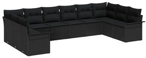 vidaXL Σετ Καναπέ Κήπου με μαξιλάρι 10 pcs Μαύρο Πολυ ράταν