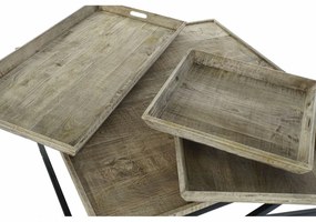 Τραπεζάκι Καφέ DKD Home Decor Μαύρο Φυσικό Ξύλο Μέταλλο 120 x 120 x 55 cm