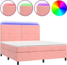 vidaXL Κρεβάτι Boxspring με Στρώμα &amp; LED Ροζ 160x200 εκ. Βελούδινο