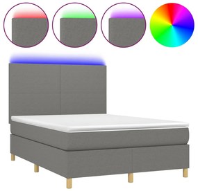vidaXL Κρεβάτι Boxspring με Στρώμα &amp; LED Σκ.Γκρι 140x190εκ. Υφασμάτινο