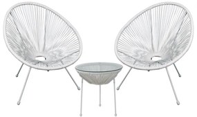 ACAPULCO Set Κήπου - Βεράντας: Τραπέζι   2 Πολυθρόνες Μέταλλο Άσπρο/Rattan Άσπρο  Τραπ:Φ50x50cm - Πολ:70x69x81cm [-Άσπρο-] [-Wicker-, -Μέταλλο-] Ε245,Α1S