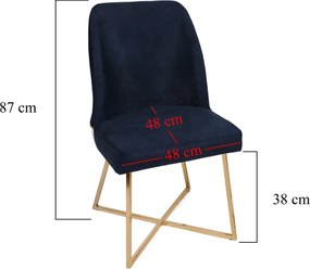Καρέκλα 4τμχ Χρυσό / Σκούρο Μπλε LEVAL 50x49x90