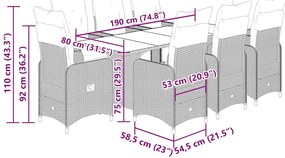 vidaXL Σετ Επίπλων Bistro Κήπου 9 τεμ. Γκρι Συνθετ. Ρατάν με Μαξιλάρια