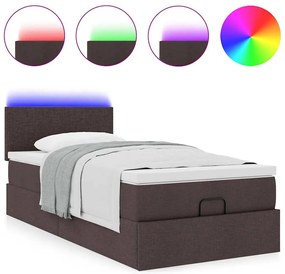 vidaXL Οθωμανικό κρεβάτι με στρώμα & LEDs Σκούρο καφέ 100x200cm Ύφασμα