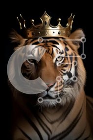 Σετ των 2 Intra Συλλεκτικό Ξύλινο Παζλ Plywood  4mm - Βασιλική Τίγρη με στέμμα Σε Ξύλινο Κουτί - Διαστάσεις: 10x10 cm – 25 κομμάτια