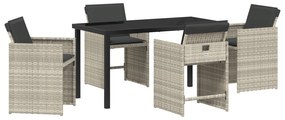 vidaXL Σετ 5 τεμαχίων Καρεκλών Dining Κήπου με Μαξιλάρια Ανοιχτό Γκρι Πολύ Ρατάν