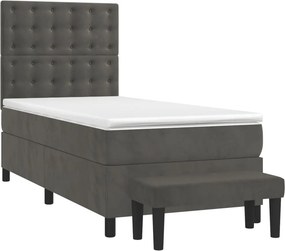 vidaXL Κρεβάτι Boxspring με Στρώμα Σκούρο Γκρι 100x200 εκ. Βελούδινο