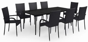 vidaXL Σετ Τραπεζαρίας Κήπου 9 Τεμαχίων Μαύρο