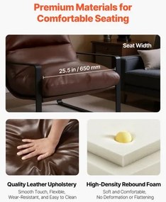 VEVOR Accent Chair Modern PU Leather Armchair with Metal Frame Living Room Brown