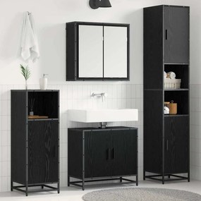 vidaXL Σετ Επίπλων Μπάνιου με ράφι 4 pcs Μαύρη Οξυά Επεξεργασμένο ξύλο