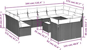 vidaXL Σετ Καναπέ Κήπου 13 τεμ. Καφέ από Συνθ. Ρατάν με Μαξιλάρια