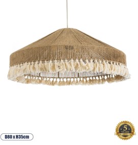 02099 GloboStar® PUERTORICO 02099 Boho Κρεμαστό Φωτιστικό Καμπάνα Τριφωτο 3 x E27 IP20 Μπεζ & Λευκό Σχοινί - Μ80 x Π80 x Υ35cm